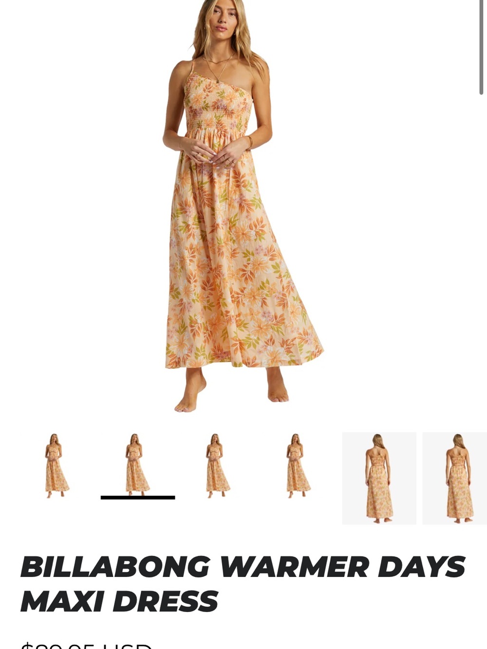 Billabong Peach Floral One-Shoulder Maxi Dress